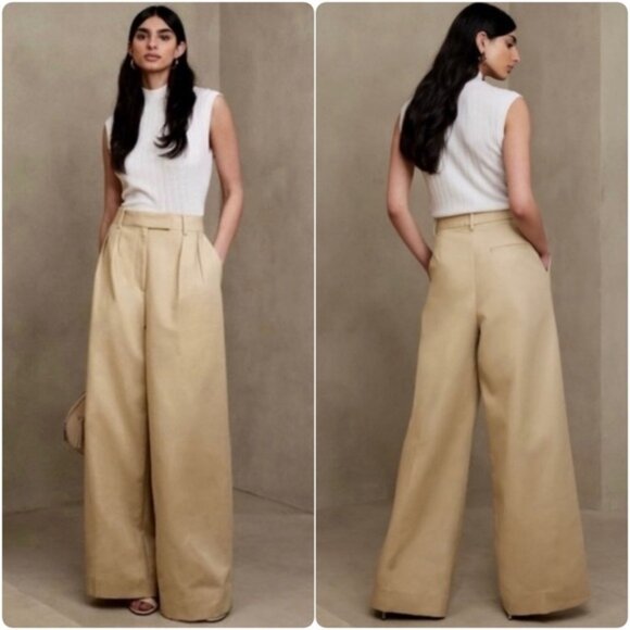 New Banana Republic Cruise Wide-Leg Pant 12 Maverick Tan High Waisted Trousers - Picture 1 of 10